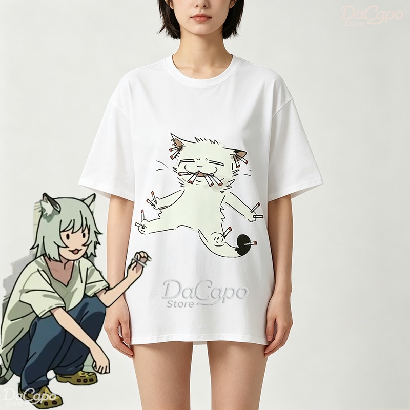 Anime Merchandise T-Shirts - Camiseta Casual de Algodão Chainsmoker Cat